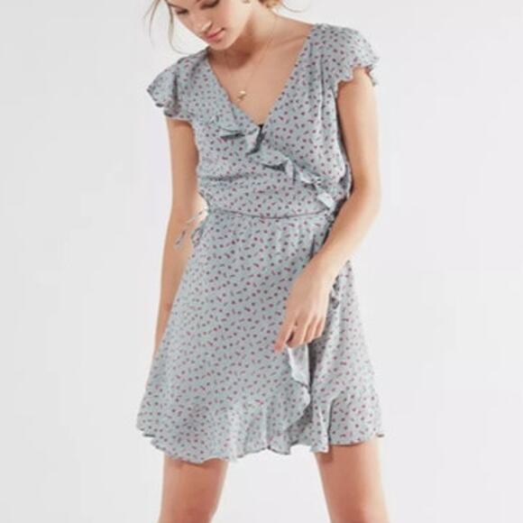 Urban Outfitters Kimichi Blue Pins And Needles Ruffle Wrap Mini Dress si… - Picture 3 of 10